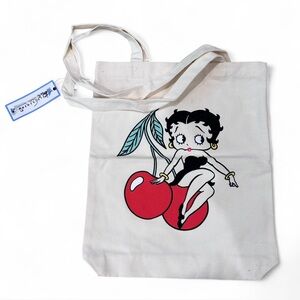 Canvas Tote Bag with Betty Boop Cherry Cartoon Print